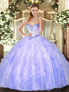 Luxury Floor Length Ball Gowns Sleeveless Lavender 15th Birthday Dress Lace Up