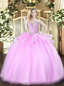 Enchanting Sleeveless Organza Floor Length Lace Up Quinceanera Dresses in Lilac with Beading