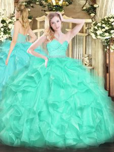 Organza Sleeveless Floor Length Vestidos de Quinceanera and Beading and Lace and Ruffles