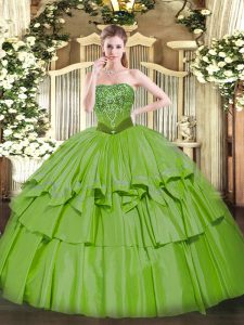 Beautiful Quince Ball Gowns Military Ball and Sweet 16 and Quinceanera with Beading and Ruffled Layers Strapless Sleeveless Lace Up