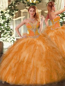 Orange Quince Ball Gowns Organza Sleeveless Beading and Ruffles