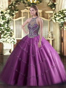 Exquisite Lilac Sleeveless Beading Floor Length Ball Gown Prom Dress