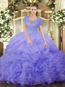 Scoop Sleeveless Clasp Handle Quinceanera Gowns Lavender Tulle
