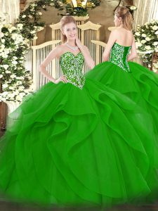 Sweetheart Sleeveless Lace Up Sweet 16 Dress Green Tulle
