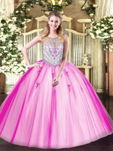 Perfect Floor Length Zipper Quinceanera Gowns Lilac for Military Ball and Sweet 16 and Quinceanera with Beading and Appliques
