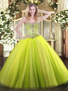 Yellow Green Sweet 16 Quinceanera Dress Sweet 16 and Quinceanera with Beading Sweetheart Sleeveless Lace Up