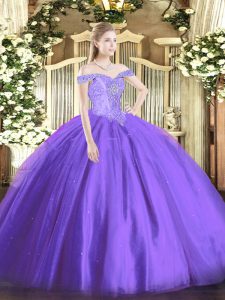 On Sale Off The Shoulder Sleeveless Lace Up Sweet 16 Dresses Lavender Tulle