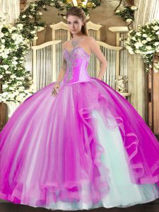 Chic Sweetheart Sleeveless Lace Up Sweet 16 Dress Fuchsia Tulle