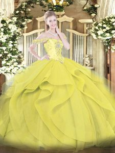 Fantastic Beading and Ruffles Sweet 16 Quinceanera Dress Yellow Lace Up Sleeveless Floor Length