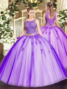 Romantic Sleeveless Beading and Appliques Lace Up Quinceanera Gown