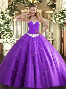 Chic Appliques Quinceanera Gown Lavender Lace Up Sleeveless Floor Length