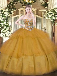 Floor Length Ball Gowns Sleeveless Brown Quinceanera Gowns Lace Up