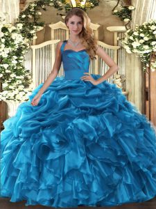 Charming Floor Length Baby Blue Quinceanera Dress Organza Sleeveless Ruffles and Pick Ups
