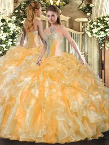 Chic Organza Sleeveless Floor Length 15 Quinceanera Dress and Beading and Ruffles