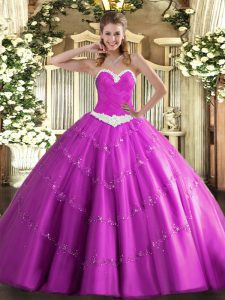 Floor Length Ball Gowns Sleeveless Fuchsia Sweet 16 Dresses Lace Up