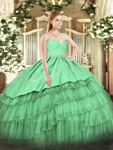 Hot Sale Organza and Taffeta Sleeveless Floor Length Sweet 16 Dresses and Beading and Lace and Embroidery and Ruffled Layers