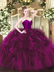Exceptional Fuchsia Ball Gowns Sweetheart Sleeveless Organza Floor Length Zipper Ruffles Quinceanera Dresses