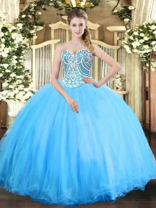 Cute Ball Gowns Sweet 16 Quinceanera Dress Aqua Blue Sweetheart Tulle Sleeveless Floor Length Lace Up