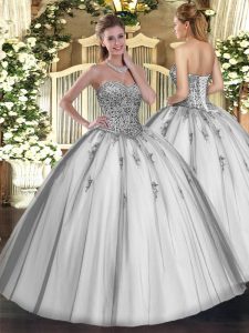 High End Grey Sweetheart Neckline Beading and Appliques Quinceanera Dresses Sleeveless Lace Up