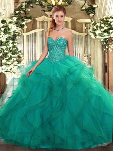 Floor Length Ball Gowns Sleeveless Turquoise Quinceanera Dresses Lace Up