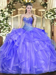 Elegant Blue Sleeveless Beading and Ruffles Floor Length Quinceanera Dresses
