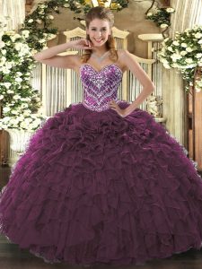 Charming Floor Length Ball Gowns Sleeveless Burgundy Quinceanera Dress Lace Up