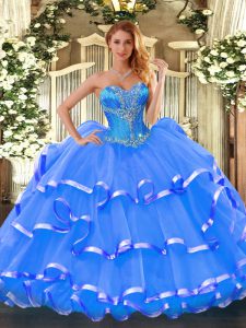 Traditional Organza Sleeveless Floor Length Quinceanera Dresses and Beading and Ruffled Layers
