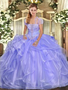 Fabulous Strapless Sleeveless Lace Up Quinceanera Dress Lavender Organza
