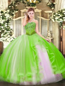 Ball Gowns Strapless Sleeveless Tulle Floor Length Lace Up Beading and Ruffles Quinceanera Gowns