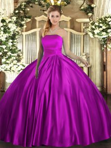 Ideal Sleeveless Floor Length Ruching Lace Up Military Ball Gowns with Fuchsia