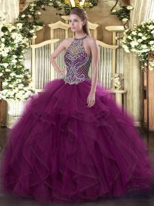 Fuchsia Sleeveless Organza Lace Up Ball Gown Prom Dress for Sweet 16 and Quinceanera