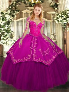 Dazzling Organza and Taffeta Long Sleeves Floor Length Quinceanera Dresses and Lace and Embroidery