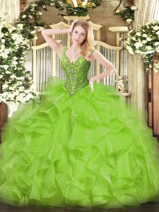 Simple Ball Gowns Sweet 16 Dresses V-neck Organza Sleeveless Floor Length Lace Up
