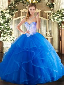 Gorgeous Floor Length Blue Quinceanera Gown Sweetheart Sleeveless Lace Up