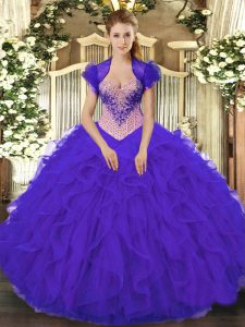 Super Purple Organza Lace Up Quinceanera Dress Sleeveless Floor Length Beading and Ruffles