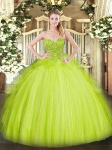 Excellent Yellow Green Sleeveless Tulle Lace Up Quinceanera Dresses for Military Ball and Sweet 16 and Quinceanera