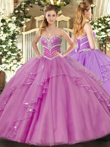 Superior Sweetheart Sleeveless Lace Up 15th Birthday Dress Lilac Tulle