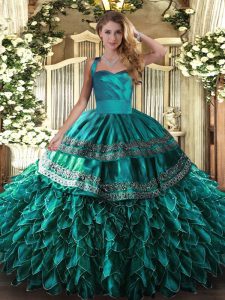 Free and Easy Sleeveless Embroidery and Ruffles Lace Up Quinceanera Dresses