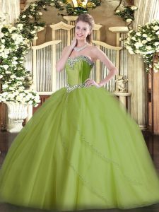 Noble Olive Green Sweetheart Neckline Beading Sweet 16 Dress Sleeveless Lace Up