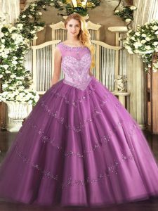 Best Selling Ball Gowns Sweet 16 Quinceanera Dress Lilac Scoop Tulle Sleeveless Floor Length Zipper