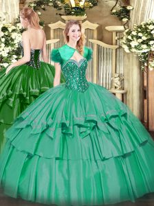 Pretty Turquoise Sleeveless Beading and Ruffled Layers Floor Length Quinceanera Dresses