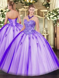 Floor Length Lavender Quinceanera Dress Tulle Sleeveless Appliques