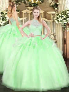Apple Green Quinceanera Dresses Military Ball and Sweet 16 and Quinceanera with Lace Scoop Sleeveless Zipper
