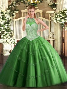 Enchanting Green Lace Up Quinceanera Dresses Beading and Appliques Sleeveless Floor Length