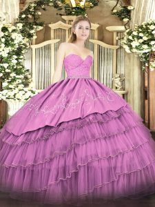 Sweetheart Sleeveless Organza and Taffeta Quinceanera Dress Beading and Lace and Embroidery and Ruffled Layers Zipper