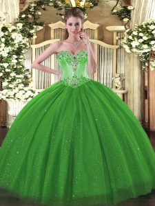 Nice Sweetheart Sleeveless Lace Up Ball Gown Prom Dress Green Tulle and Sequined