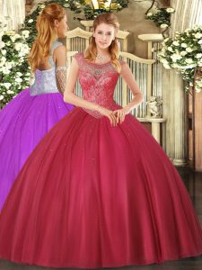Fashion Floor Length Ball Gowns Sleeveless Coral Red Sweet 16 Dresses Lace Up