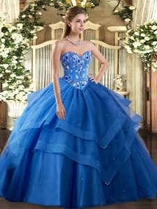 Sweetheart Sleeveless Tulle Quinceanera Gown Embroidery and Ruffled Layers Lace Up