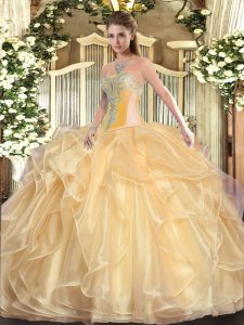 Nice Sleeveless Lace Up Floor Length Beading and Ruffles Quinceanera Gowns