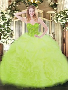 Beauteous Sleeveless Ruffles Lace Up Quinceanera Gown